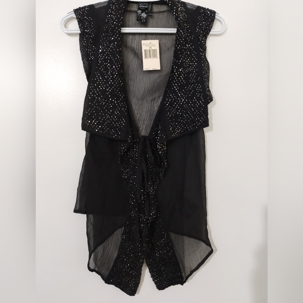 Guess Black Sleeveless Top with Silver Accents